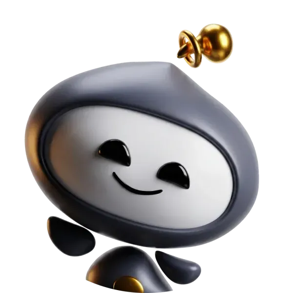 Dropmate, a friendly 3D robot mascot with a gold antenna.