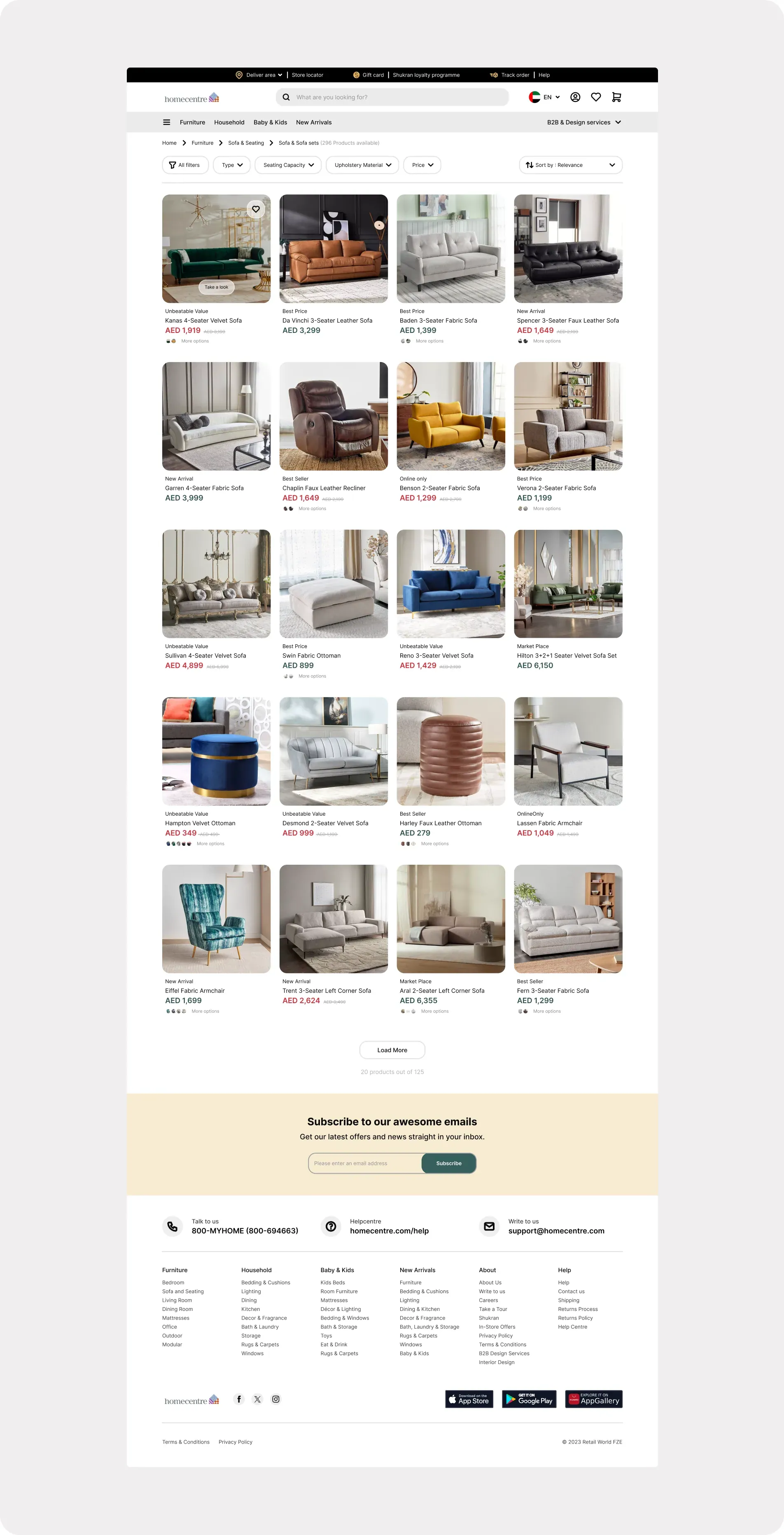 PLP page: the template filled with real products