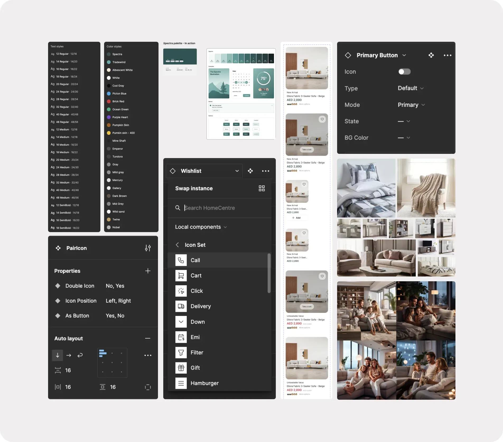 Home Centre design tokens in Figma