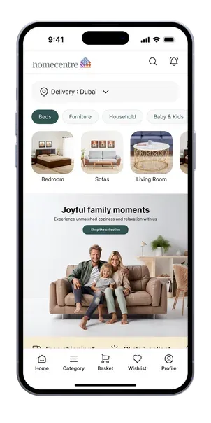 Redesigned Home Centre mobile app home screen
