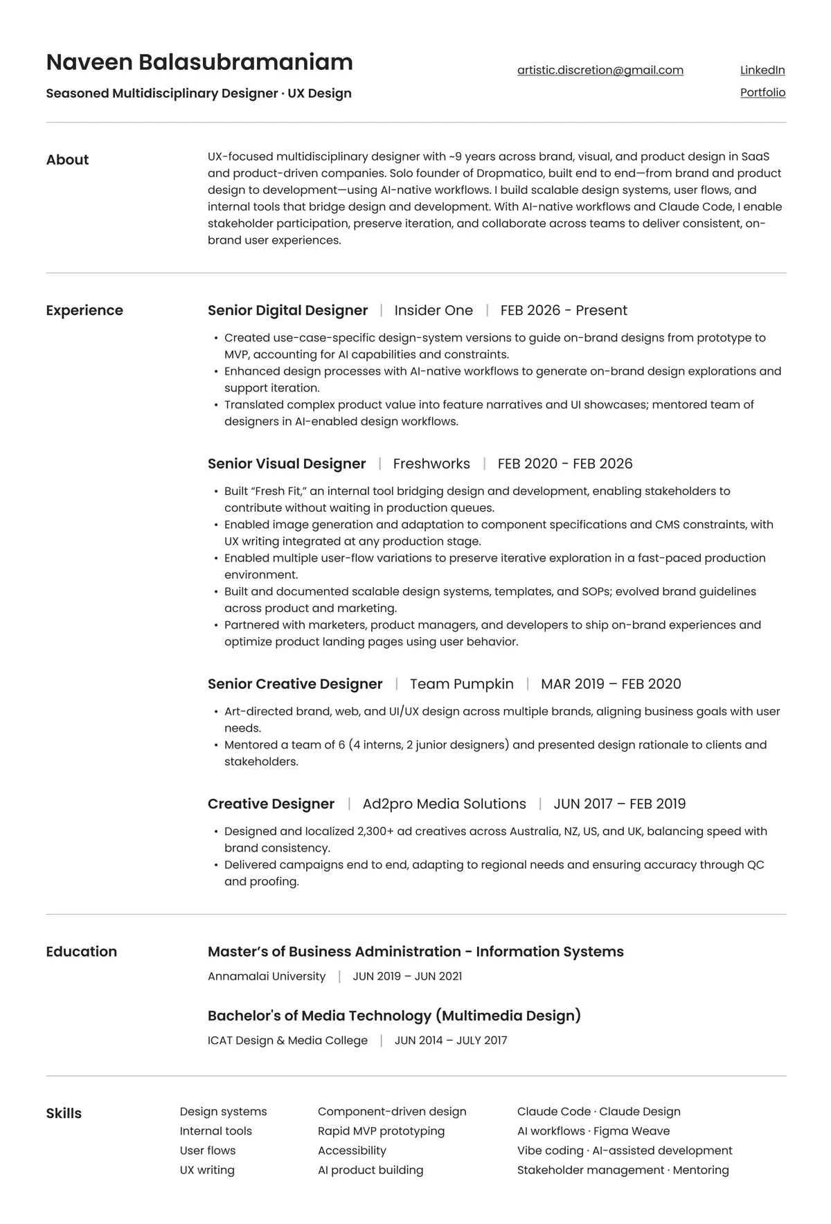 Preview of Naveen’s resume